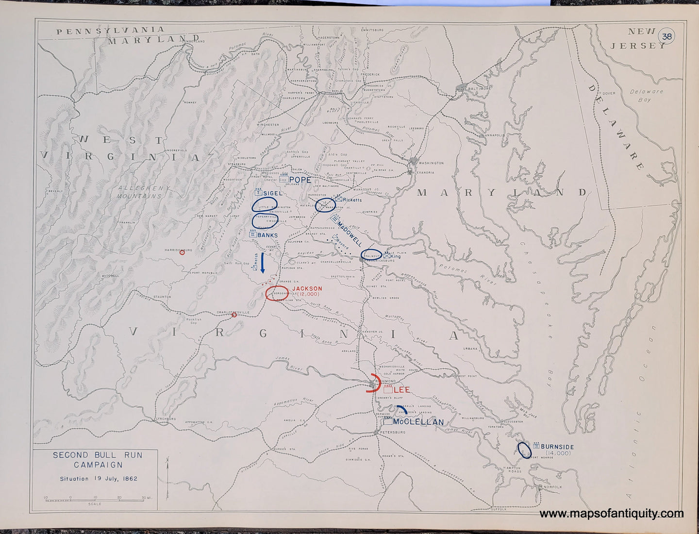 Genuine-Antique-Map-Second-Bull-Run-Campaign-Situation-19-July-1862-1948-Matthew-Forney-Steele-Dept-of-Military-Art-and-Engineering-US-Military-Academy-West-Point-Maps-Of-Antiquity
