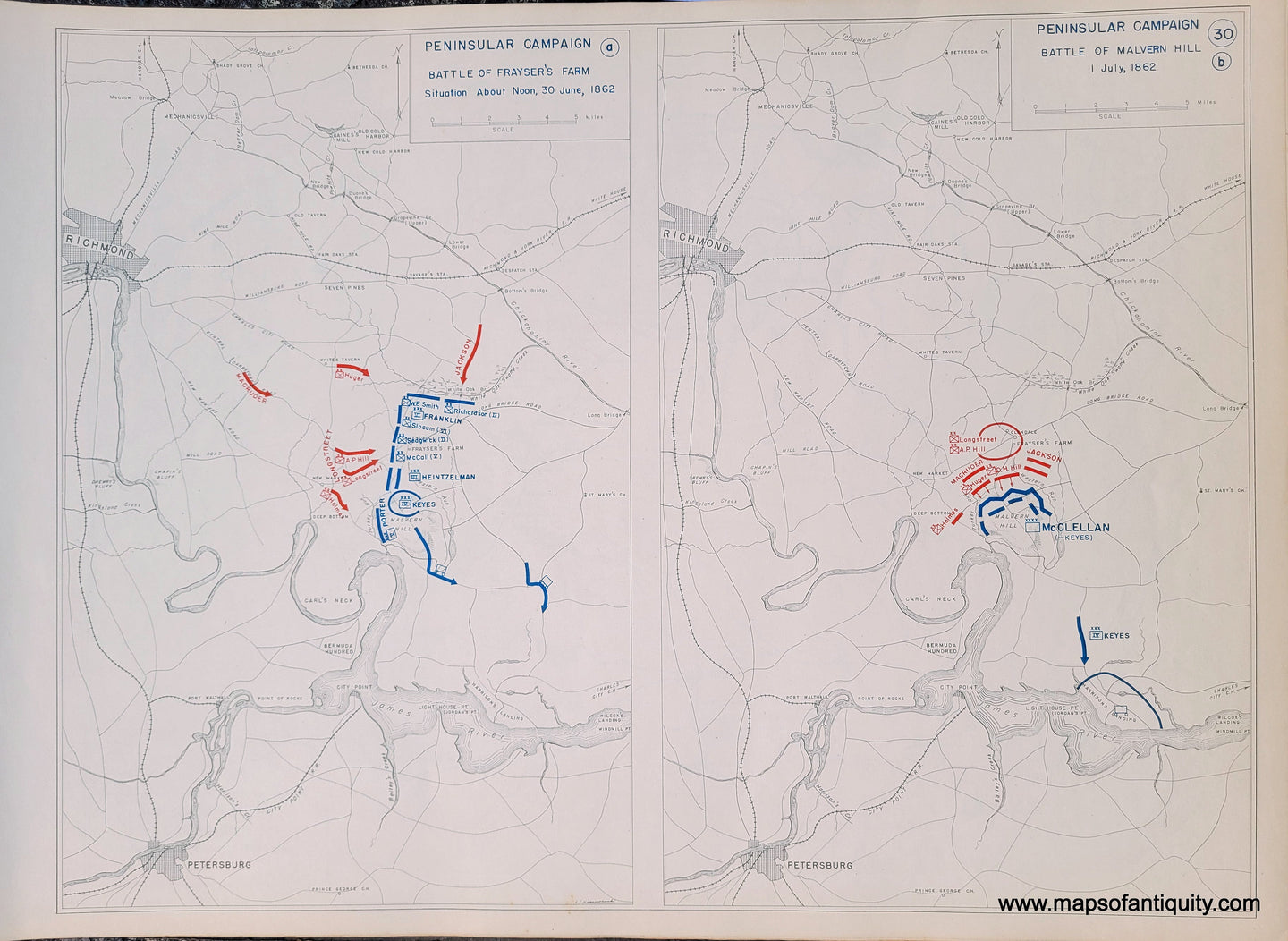 Genuine-Antique-Map-Peninsular-Campaign-Battle-of-Frayser's-Farm-Situation-About-30-June-1862-and-Battle-of-Malvern-Hill-1-July-1862-1948-Matthew-Forney-Steele-Dept-of-Military-Art-and-Engineering-US-Military-Academy-West-Point-Maps-Of-Antiquity