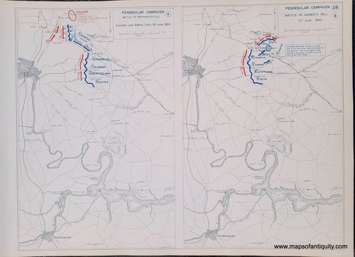 Genuine-Antique-Map-Peninsular-Campaign-Battle-of-Mechanicsville-Situation-Just-Before-Dark-26-June-1862-and-Battle-of-Gaine's-Mill-27-June-1862-1948-Matthew-Forney-Steele-Dept-of-Military-Art-and-Engineering-US-Military-Academy-West-Point-Maps-Of-Antiquity