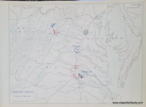 Genuine-Antique-Map-Peninsular-Campaign-Situation-24-May-1862-1948-Matthew-Forney-Steele-Dept-of-Military-Art-and-Engineering-US-Military-Academy-West-Point-Maps-Of-Antiquity