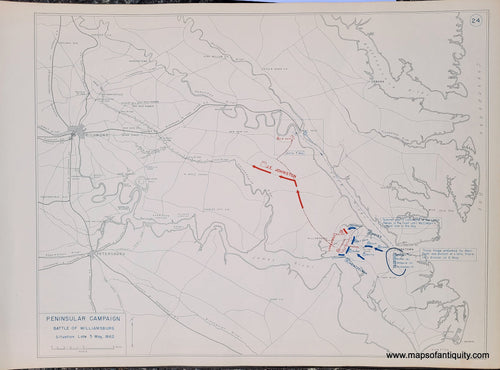 Genuine-Antique-Map-Peninsular-Campaign-Battle-of-Williamsburg-Situation-Late-5-May-1862-1948-Matthew-Forney-Steele-Dept-of-Military-Art-and-Engineering-US-Military-Academy-West-Point-Maps-Of-Antiquity