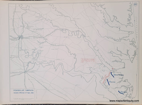 Genuine-Antique-Map-Peninsular-Campaign-Situation-Afternoon-of-4-April-1862-1948-Matthew-Forney-Steele-Dept-of-Military-Art-and-Engineering-US-Military-Academy-West-Point-Maps-Of-Antiquity