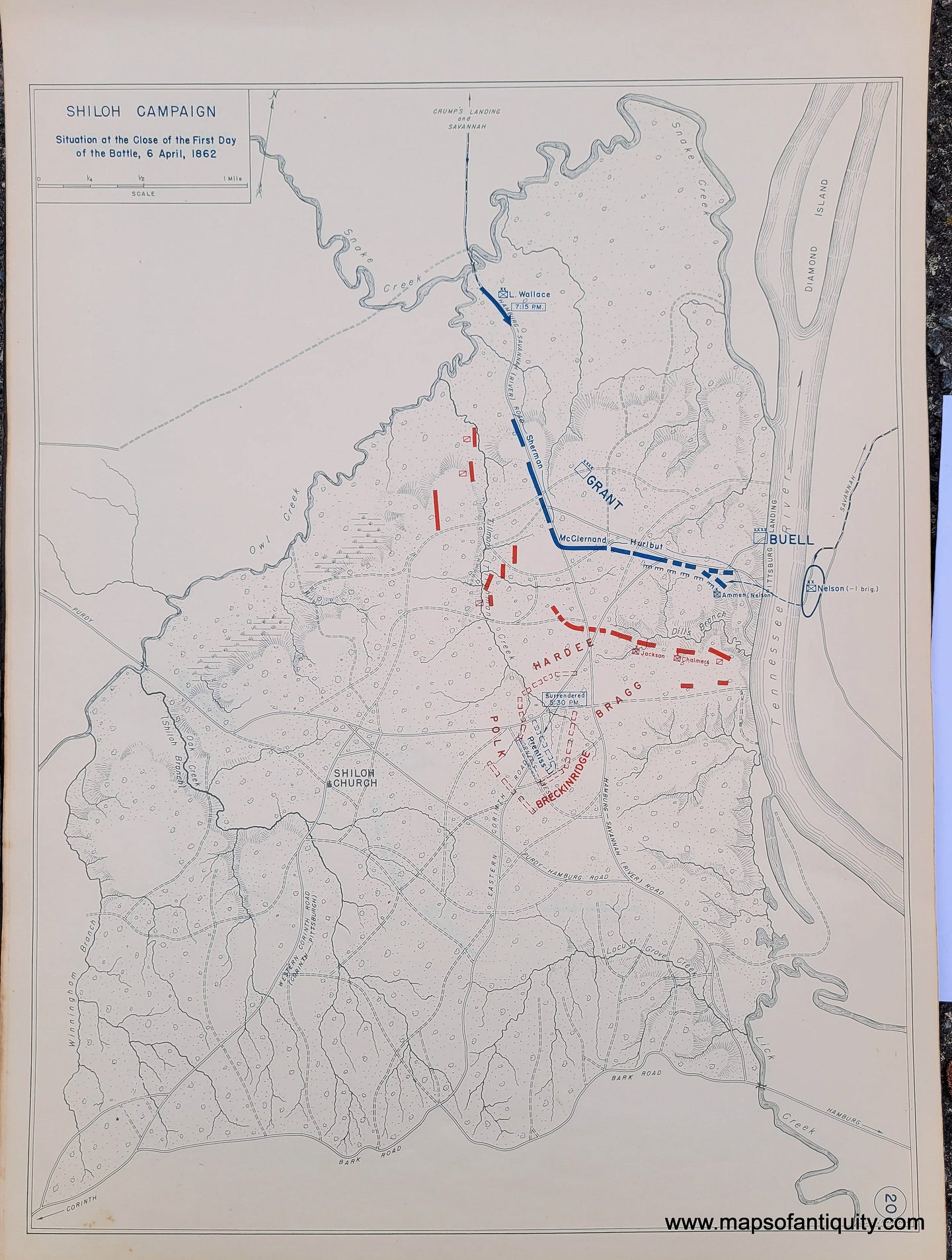 Genuine-Antique-Map-Shiloh-Campaign-Situation-at-the-Close-of-the-First-Day-of-the-Battle-6-April-1862-1948-Matthew-Forney-Steele-Dept-of-Military-Art-and-Engineering-US-Military-Academy-West-Point-Maps-Of-Antiquity
