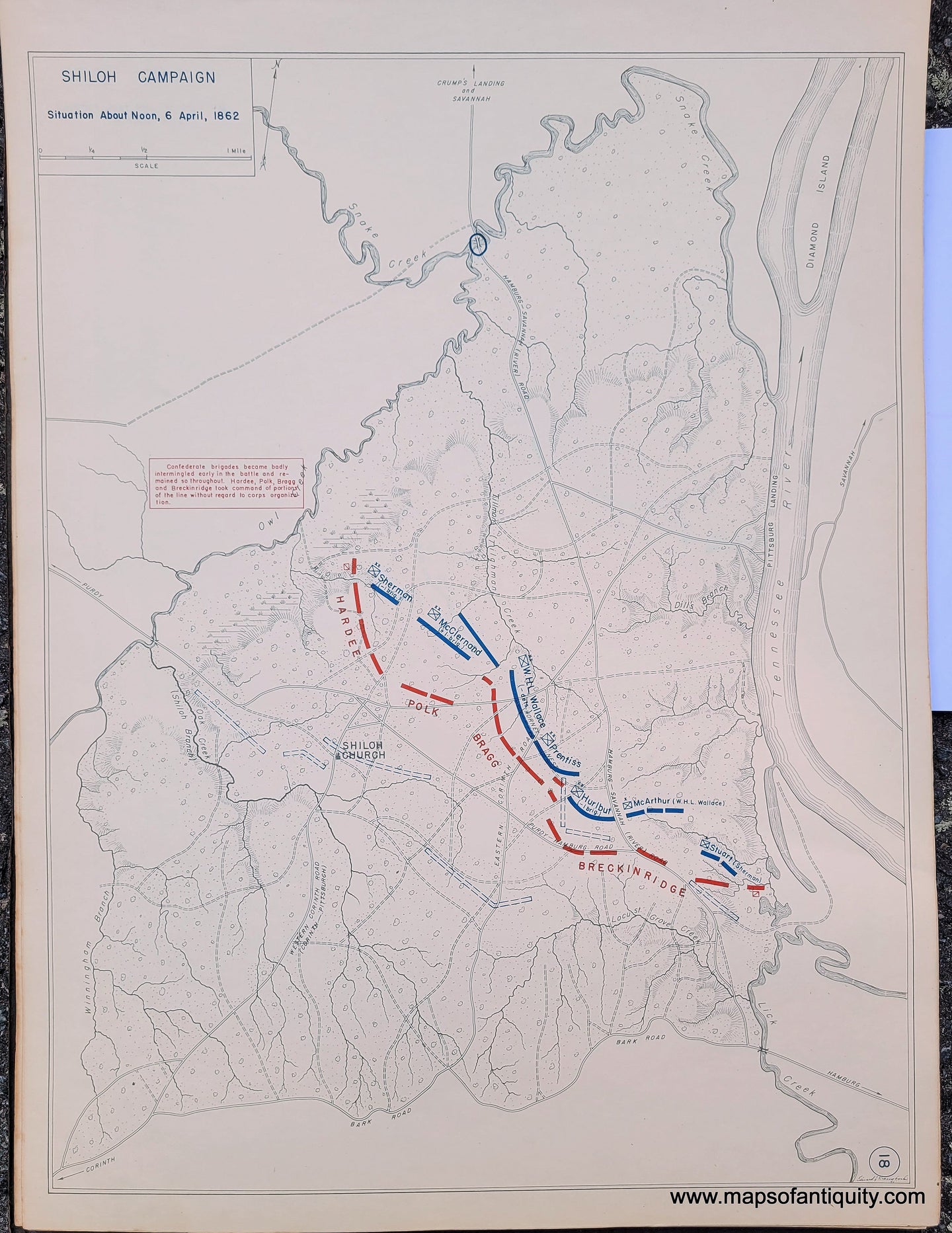Genuine-Antique-Map-Shiloh-Campaign-Situation-About-Noon-6-April-1862-1948-Matthew-Forney-Steele-Dept-of-Military-Art-and-Engineering-US-Military-Academy-West-Point-Maps-Of-Antiquity