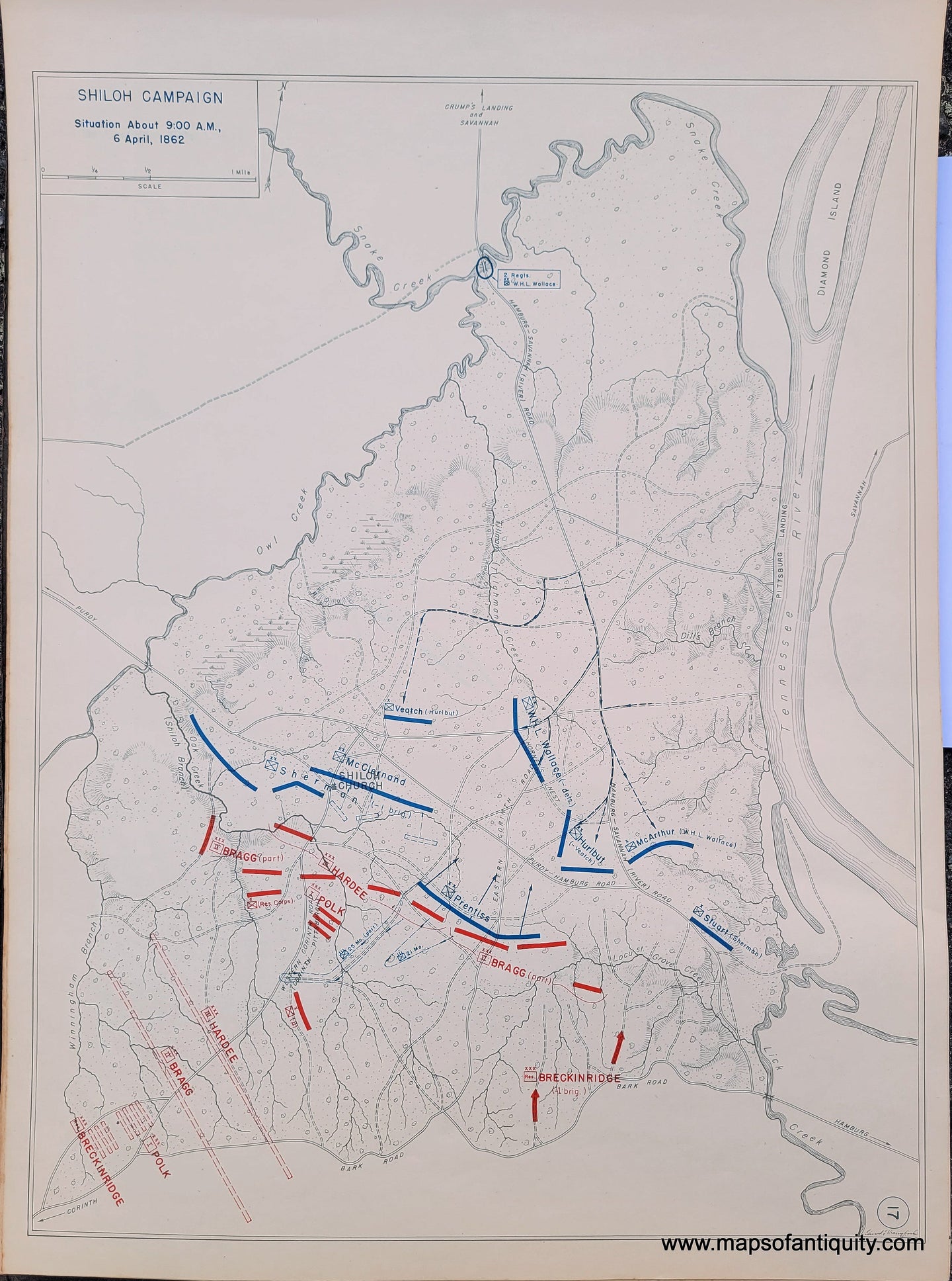 Genuine-Antique-Map-Shiloh-Campaign-Situation-About-9-00-AM-6-April-1862-1948-Matthew-Forney-Steele-Dept-of-Military-Art-and-Engineering-US-Military-Academy-West-Point-Maps-Of-Antiquity