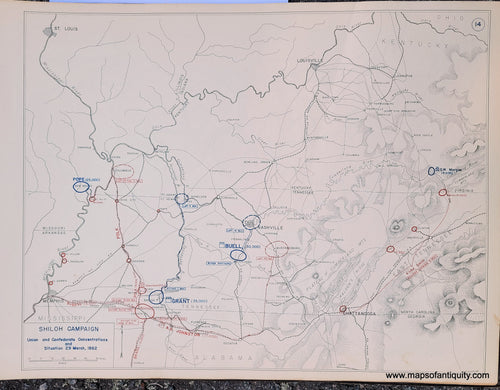 Genuine-Antique-Map-Shiloh-Campaign-Union-and-Confederate-Concentrations-and-Situation-29-March-1862-1948-Matthew-Forney-Steele-Dept-of-Military-Art-and-Engineering-US-Military-Academy-West-Point-Maps-Of-Antiquity