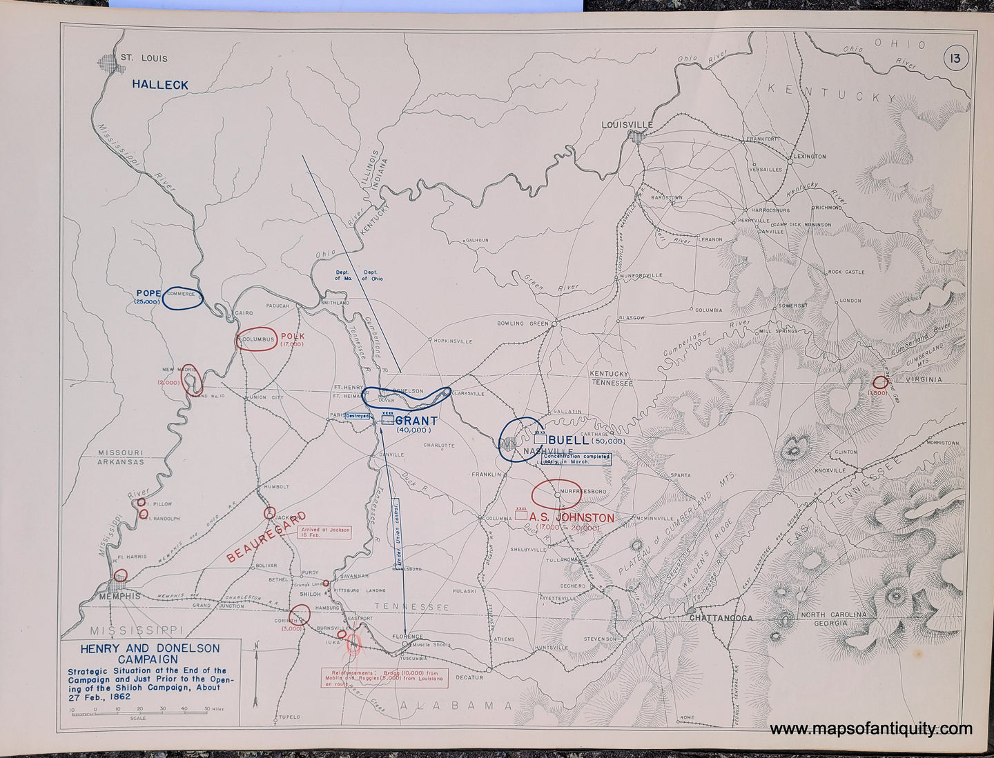 Genuine-Antique-Map-Henry-and-Donelson-Campaign-Strategic-Situation-at-the-End-of-the-Campaign-and-Just-Prior-to-the-Opening-of-the-Shiloh-Campaign-About-27-Feb--1862-1948-Matthew-Forney-Steele-Dept-of-Military-Art-and-Engineering-US-Military-Academy-West-Point-Maps-Of-Antiquity