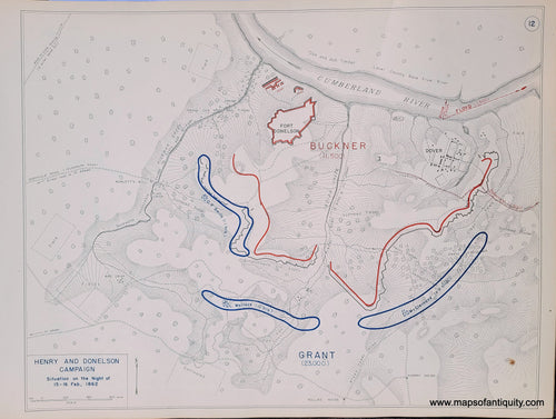 Genuine-Antique-Map-Henry-and-Donelson-Campaign-Situation-on-the-Night-of-15-16-Feb--1862-1948-Matthew-Forney-Steele-Dept-of-Military-Art-and-Engineering-US-Military-Academy-West-Point-Maps-Of-Antiquity