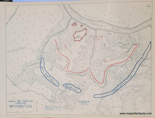 Genuine-Antique-Map-Henry-and-Donelson-Campaign-Situation-on-the-Night-of-14-15-Feb-1862--the-Investment-Completed-1948-Matthew-Forney-Steele-Dept-of-Military-Art-and-Engineering-US-Military-Academy-West-Point-Maps-Of-Antiquity