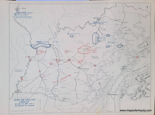 Genuine-Antique-Map-Henry-and-Donelson-Campaign-Situation-Jan--1862-Prior-to-the-Opening-of-the-Campaign-1948-Matthew-Forney-Steele-Dept-of-Military-Art-and-Engineering-US-Military-Academy-West-Point-Maps-Of-Antiquity