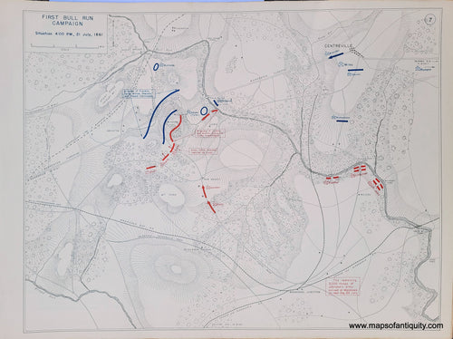 Genuine-Antique-Map-First-Bull-Run-Campaign-Situation-4-00-PM-21-July-1861-1948-Matthew-Forney-Steele-Dept-of-Military-Art-and-Engineering-US-Military-Academy-West-Point-Maps-Of-Antiquity