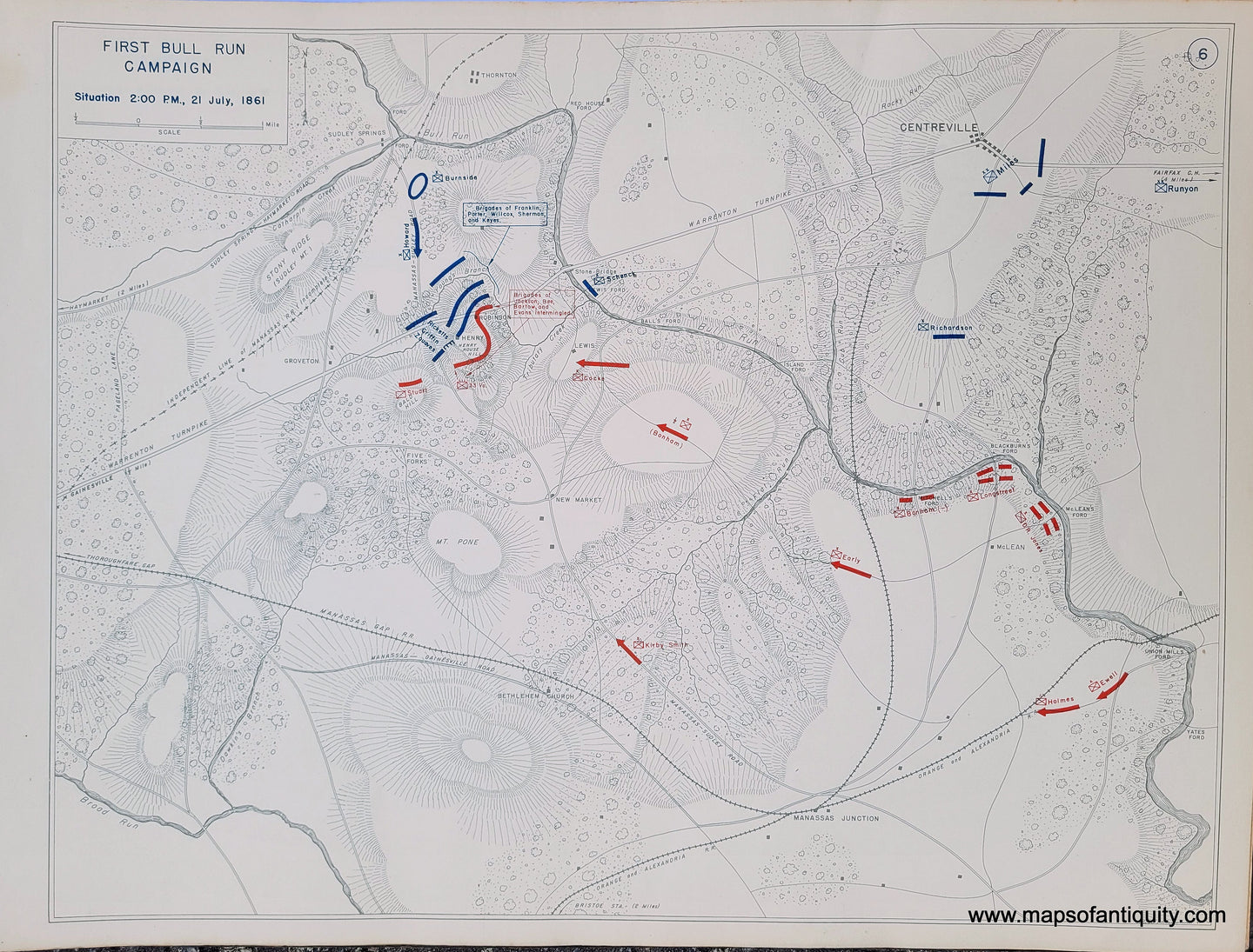 Genuine-Antique-Map-First-Bull-Run-Campaign-Situation-2-00-PM-21-July-1861-1948-Matthew-Forney-Steele-Dept-of-Military-Art-and-Engineering-US-Military-Academy-West-Point-Maps-Of-Antiquity