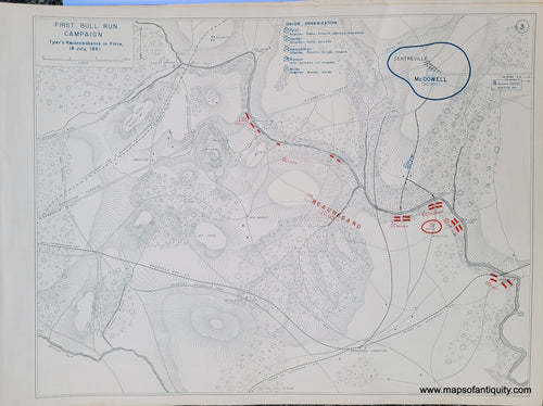 Genuine-Antique-Map-First-Bull-Run-Campaign-Tyler's-Reconnaissance-in-Force-18-July-1861-1948-Matthew-Forney-Steele-Dept-of-Military-Art-and-Engineering-US-Military-Academy-West-Point-Maps-Of-Antiquity