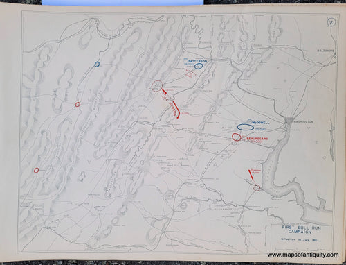 Genuine-Antique-Map-First-Bull-Run-Campaign-Situation-18-July-1861-1948-Matthew-Forney-Steele-Dept-of-Military-Art-and-Engineering-US-Military-Academy-West-Point-Maps-Of-Antiquity