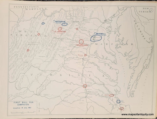 Genuine-Antique-Map-First-Bull-Run-Campaign-Situation-15-July-1861-1948-Matthew-Forney-Steele-Dept-of-Military-Art-and-Engineering-US-Military-Academy-West-Point-Maps-Of-Antiquity