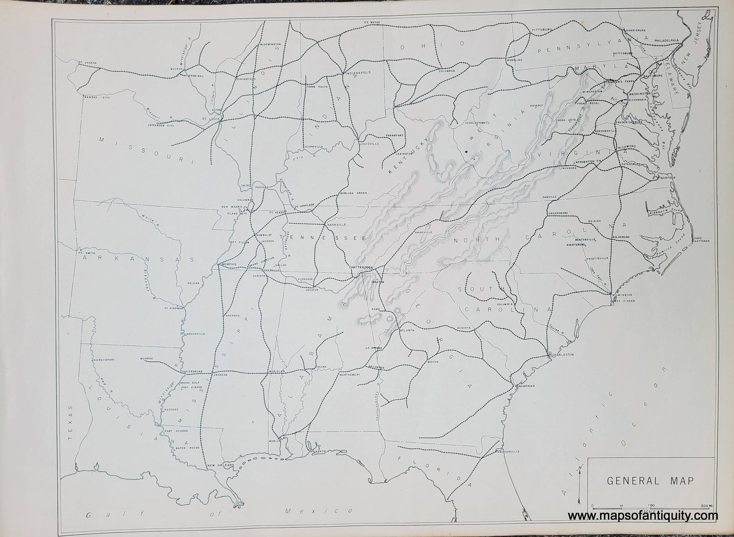 Genuine-Antique-Map-General-Map--Southeastern-United-States-showing-the-theater-of-the-Civil-War--1948-Matthew-Forney-Steele-Dept-of-Military-Art-and-Engineering-US-Military-Academy-West-Point-Maps-Of-Antiquity