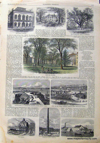 Antique-Illustration-Harvard-College****-Colleges-US-Massachusetts-1872-Harper's-Weekly-Maps-Of-Antiquity