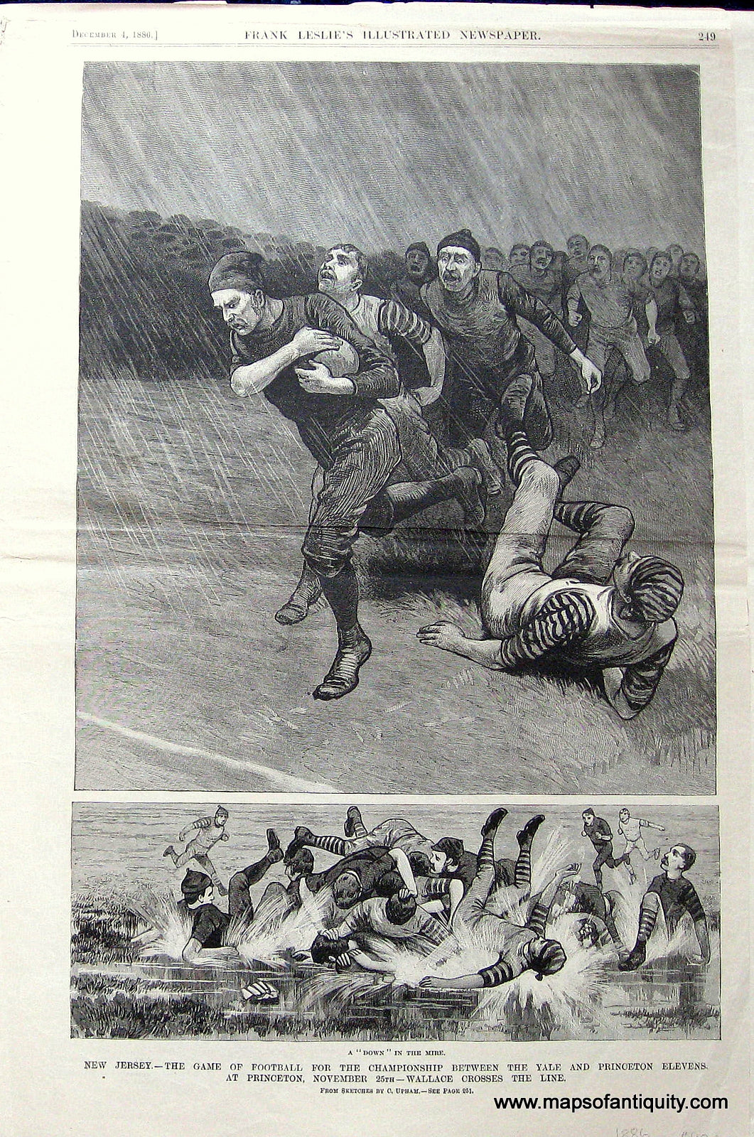 Black-and-White-Antique-Illustration-New-Jersey--The-Game-of-Football-for-the-Championship-between-the-Yale-and-Princeton-Elevens.-At-Princeton-November-25th--Wallace-Crosses-the-Line****-Colleges-New-Jersey-1886-Harper's-Weekly-Maps-Of-Antiquity