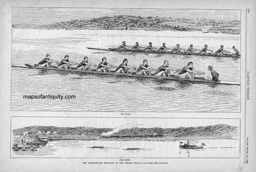 Black-and-White-Antique-Illustration-The-Yale-Harvard-Boat-Race-at-New-London-*********-Antique-Prints-Sports-Prints-1884-Harper's-Weekly-Maps-Of-Antiquity