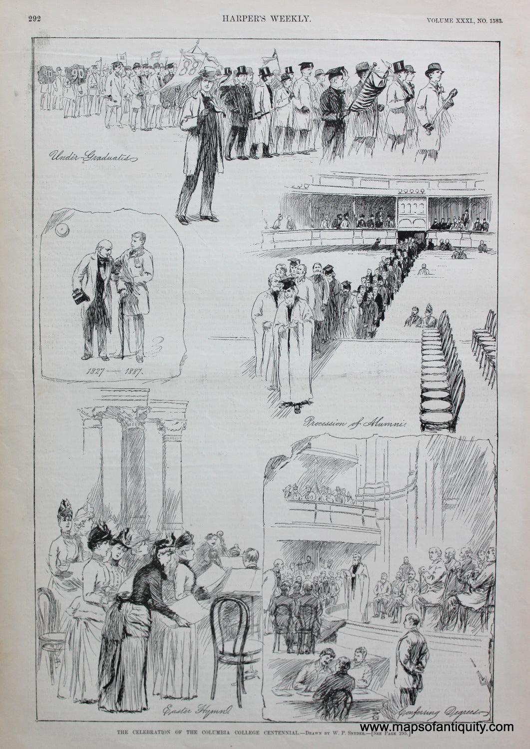 Antique-Black-and-White-Print-The-Celebration-of-the-Columbia-College--Centennial-College-Prints-Columbia-1887-Harper's-Weekly-Maps-Of-Antiquity