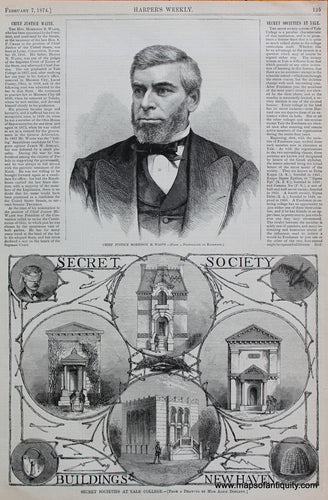 Antique-Black-and-White-Print-Secret-Societies-at-Yale-College-****-College-Prints-Yale-1874-Harper's-Weekly-Maps-Of-Antiquity