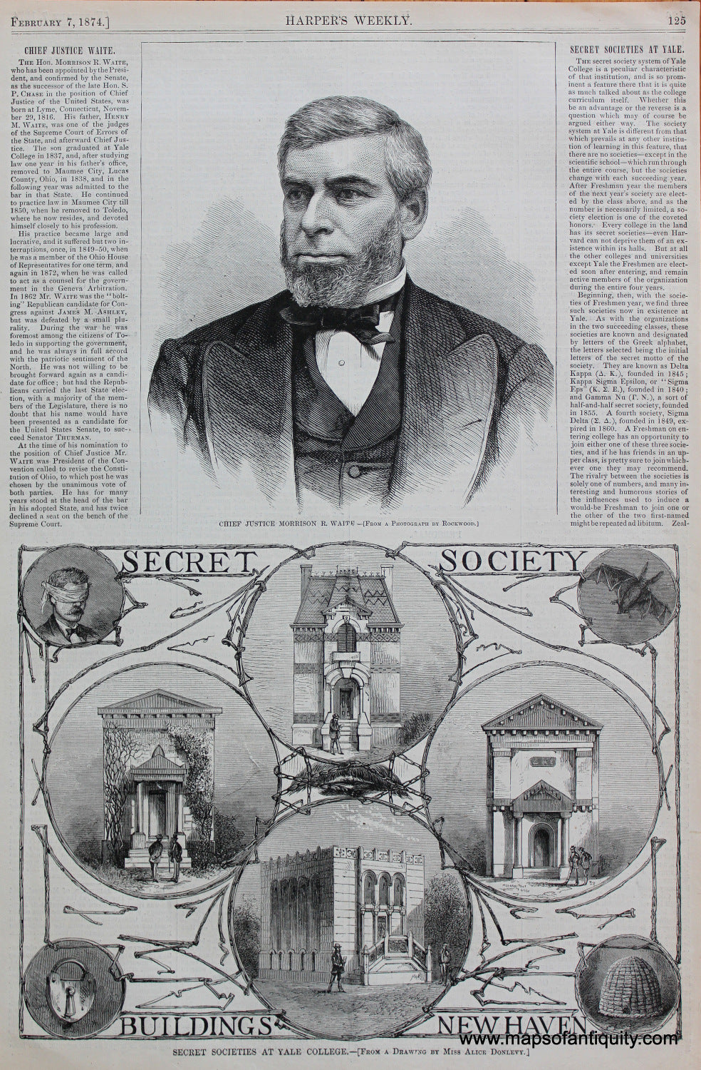 Antique-Black-and-White-Print-Secret-Societies-at-Yale-College-****-College-Prints-Yale-1874-Harper's-Weekly-Maps-Of-Antiquity