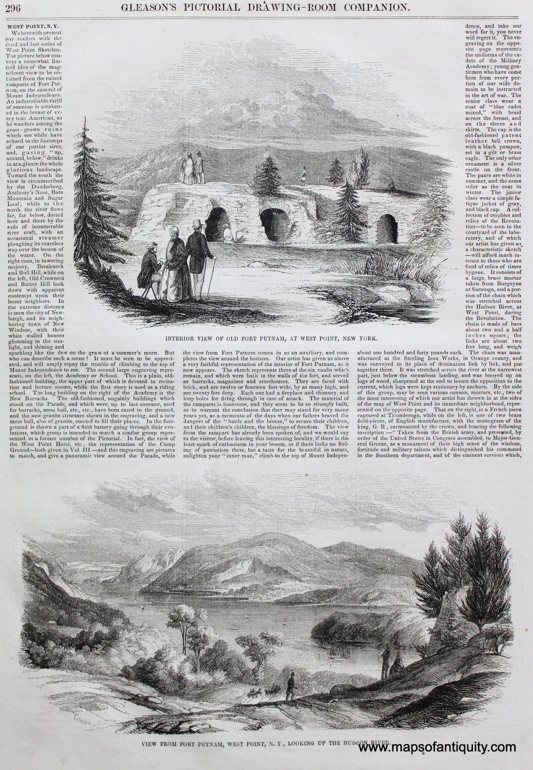Antique-Black-and-White-Print-Views-of-and-from-Fort-Putnam-West-Point-**********-College-Prints-West-Point-1853-Gleason's-Pictorial-Drawing-Room-Companion-Maps-Of-Antiquity