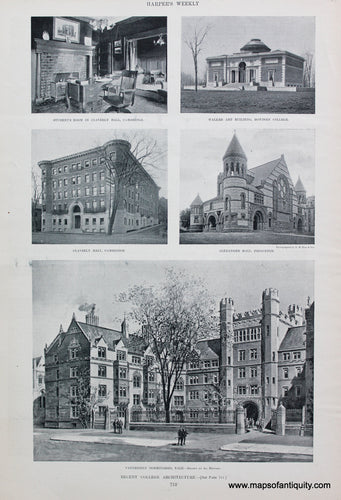 Antique-Black-and-White-Print-Recent-College-Architecture--Cambridge-Princeton-Yale-Bowdoin-College-Prints-Various-Colleges-1894-Harper's-Weekly-Maps-Of-Antiquity