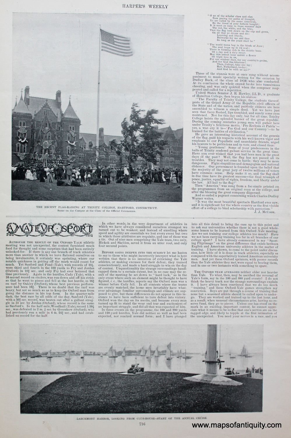 Antique-Black-and-White-Print-The-Recent-Flag-Raising--at-Trinity-College-Hartford-CT-**********-College-Prints-Trinity-College-1894-Harper's-Weekly-Maps-Of-Antiquity