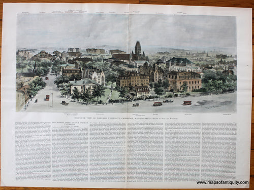 Hand-Colored-Antique-Print-Bird's-Eye-View-of-Harvard-University-**********-College-Prints-Harvard--1878-Harper's-Weekly-Maps-Of-Antiquity