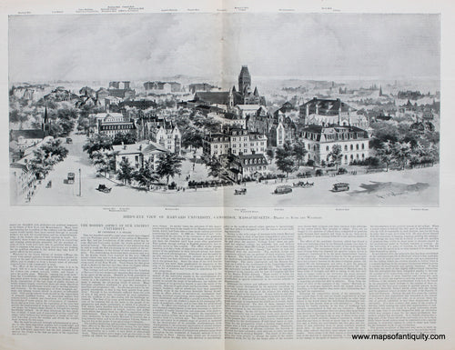 Antique-Black-and-White-Print-Bird's-Eye-View-of-Harvard-University-College-Prints-Harvard--1878-Harper's-Weekly-Maps-Of-Antiquity