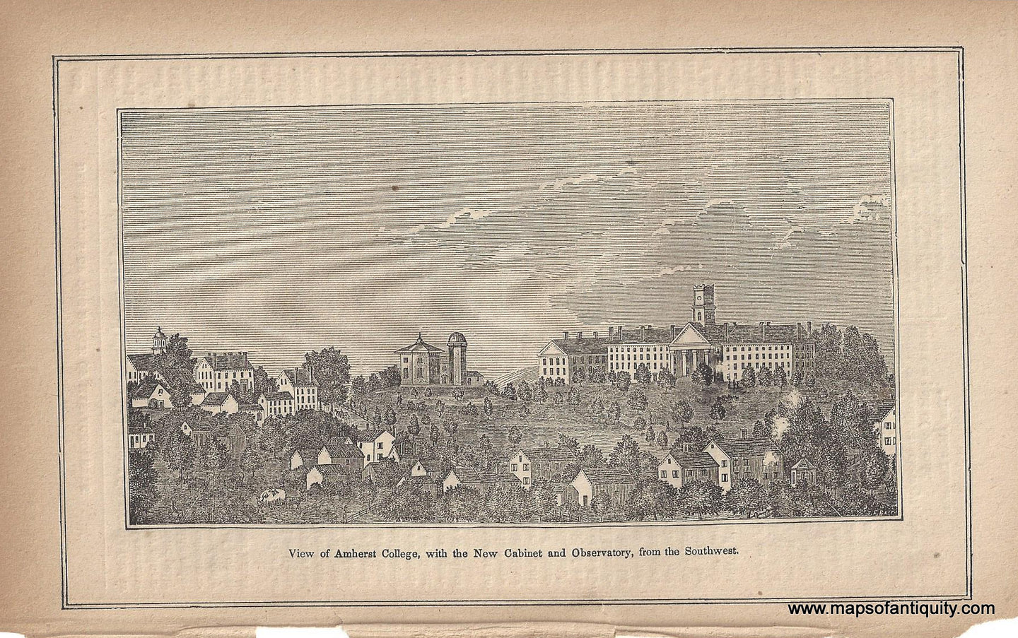 Antique-Black-and-White-Engraving-View-of-Amherst-College-Colleges-Amherst-College-Unknown-Unknown-Maps-Of-Antiquity