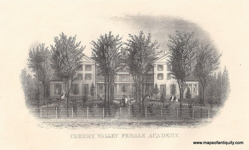 Antique-Black-and-White-Engraving-Cherry-Valley-Female-Academy-Colleges--1860-the-Gazetteer-of-the-State-of-New-York-for-1860-Maps-Of-Antiquity