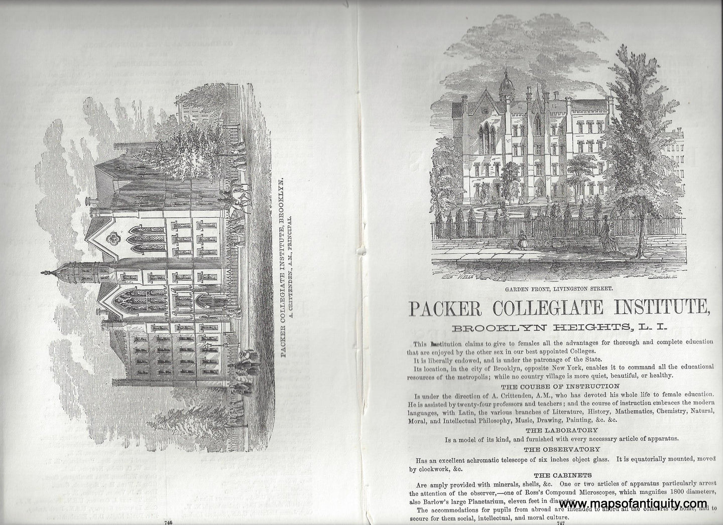 Antique-Black-and-White-Advertisement-The-Packer-Collegiate-Institute-**********-Colleges--c.-1860-Unknown-Maps-Of-Antiquity