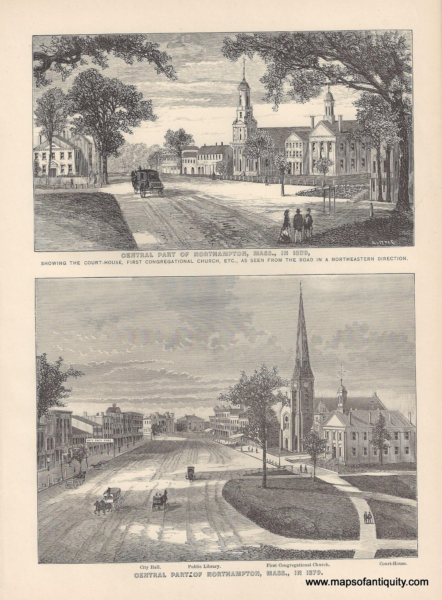 Antique-Black-and-White-Engraving-Views-of-Northampton-Massachusetts-Colleges-Smith-College-1879-Everts-Maps-Of-Antiquity