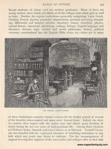 Antique-Black-and-White-Engraving-Vassar-College-Colleges-Vassar-College-1894-Unknown-Maps-Of-Antiquity