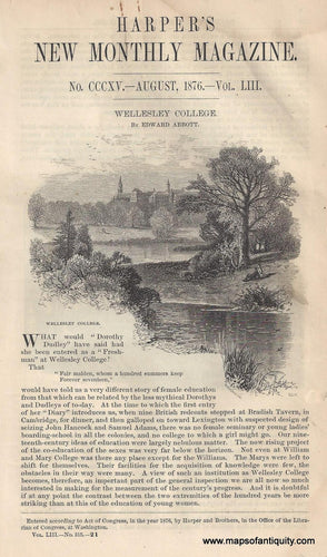 Antique-Black-and-White-Engraving-Wellesley-College-Colleges-Wellesley-1876-Harper's-New-Monthly-Magazine-Maps-Of-Antiquity