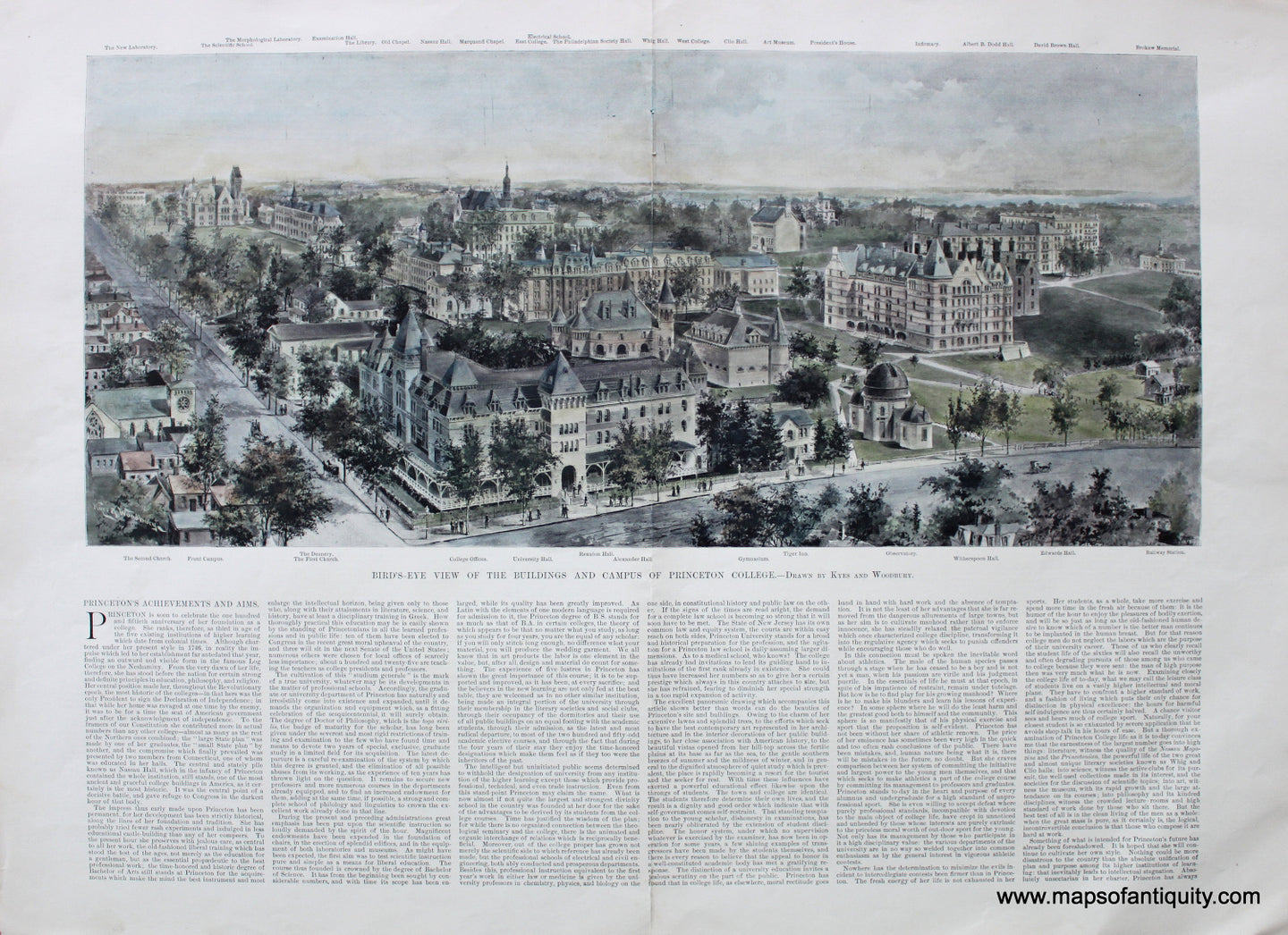 Hand-Colored-Antique-Illustration-Bird's-Eye-View-of-the-Buildings-and-Campus-of-Princeton-College-********-College---1896-Harper's-Weekly-Maps-Of-Antiquity