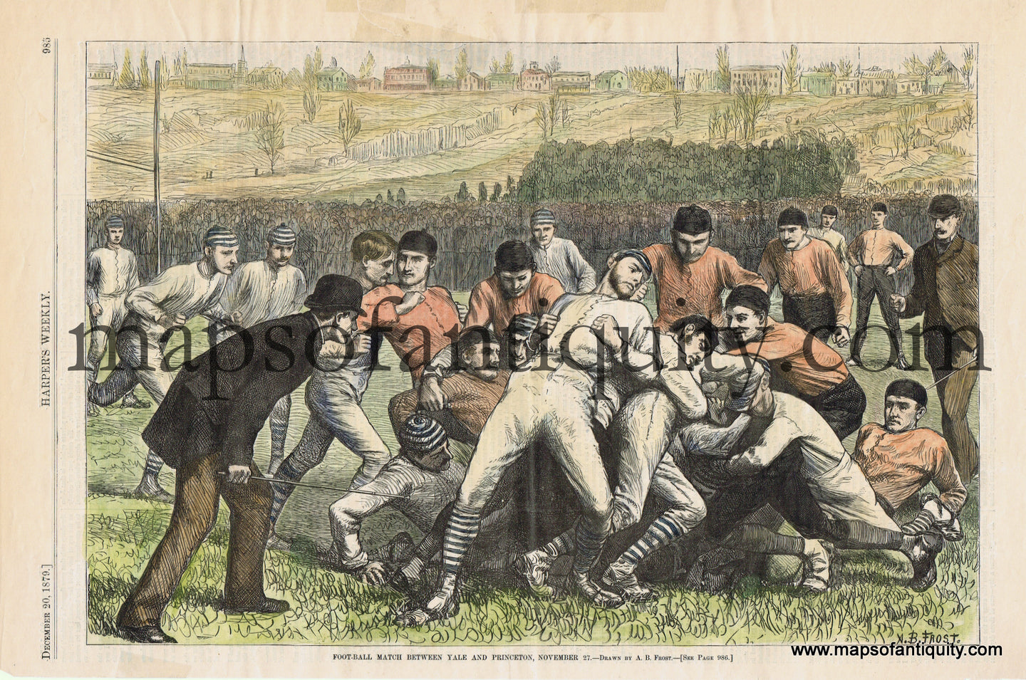 Hand-Colored-Antique-Print-Foot-ball-Match-between-Yale-and-Princeton-November-27.-**********-College-Northeast-Colleges-1879-Harper's-Weekly-Maps-Of-Antiquity