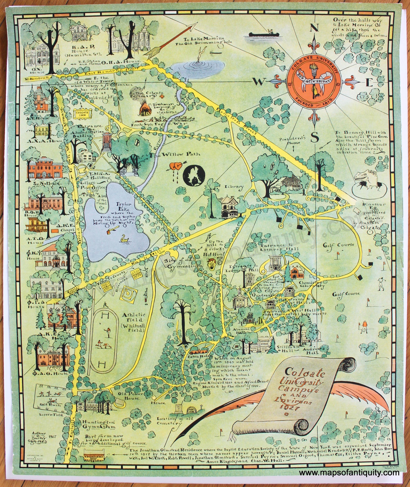 Antique-Printed-Color-Pictorial-Map-Colleges-Colgate-University-Campus-and-Environs-1927-1927-Arthur-Suchy--1900s-20th-century-Maps-of-Antiquity