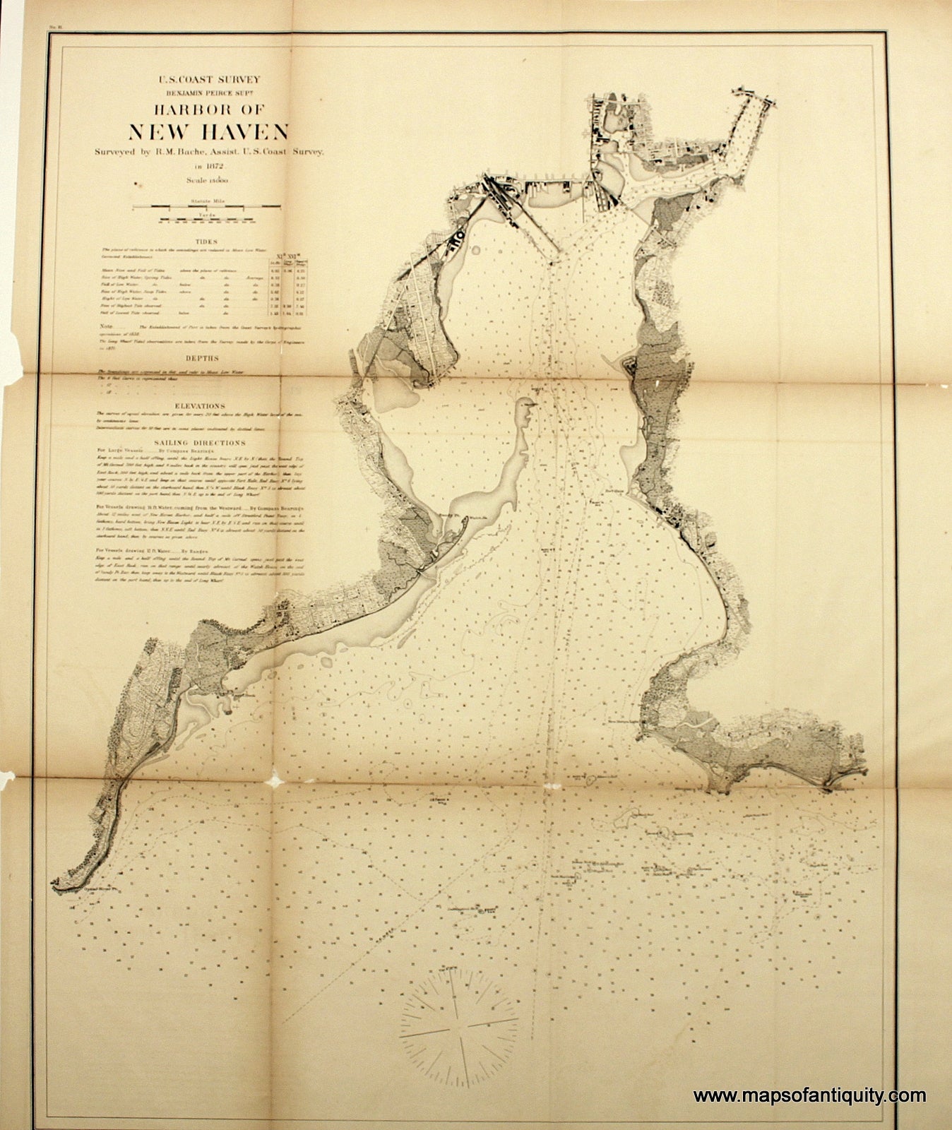 Antique--Nautical-Chart-Harbor-of-New-Haven**********-United-States-Northeast-1872-U.S.-Coast-Survey-Maps-Of-Antiquity