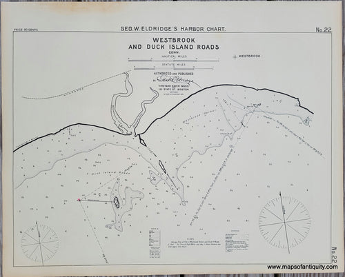 Black-and-White-Antique-Harbor-Nautical-Chart-Westbrook-and-Duck-Island-Roads-Connecticut-CT-United-States-Northeast-1920-Eldridge-Maps-Of-Antiquity