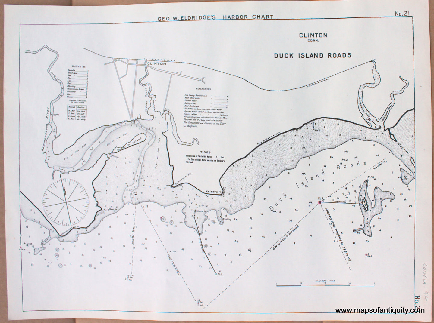 1910 - Clinton Conn. Duck Island Roads - Antique Chart
