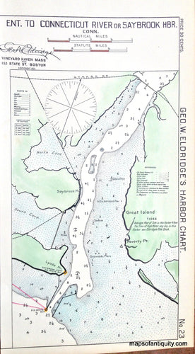 Black-and-White-Antique--Nautical-Chart-Entrance-To-Connecticut-River-or-Saybrook-Harbor-Conn.-**********-United-States-Northeast-1901-Eldridge-Maps-Of-Antiquity