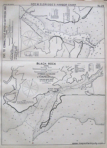 Black-and-White-Antique--Nautical-Chart-Entrance-To-Connecticut-River-or-Saybrook-Harbor-Conn.-And-Black-Rock-Conn.-United-States-Northeast-1901-Eldridge-Maps-Of-Antiquity