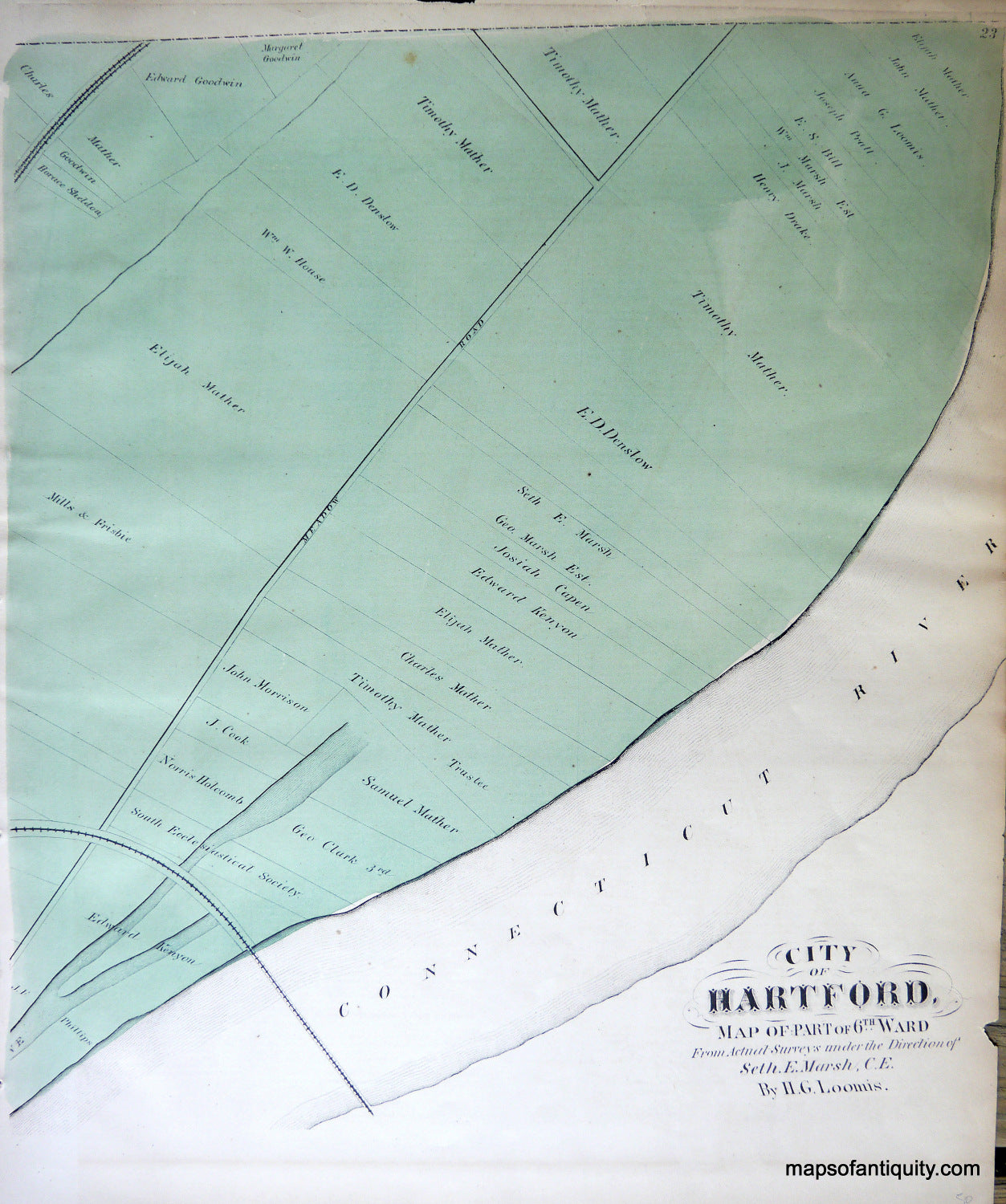 Antique-Hand-Colored-Map-City-of-Hartford-Map-of-Part-of-6th-Ward-(CT)-United-States-Northeast-1869-Baker-&-Tilden-Maps-Of-Antiquity