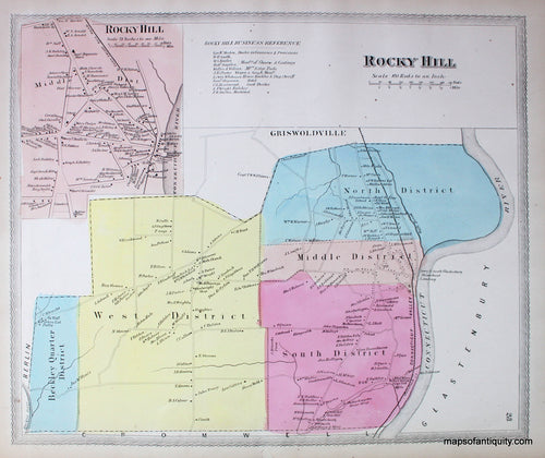 Antique-Hand-Colored-Map-Plan-of-the-town-of-Rocky-Hill-(CT)-United-States-Northeast-1869-Baker-&-Tilden-Maps-Of-Antiquity