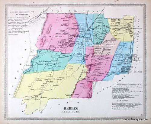 Antique-Hand-Colored-Map-Plan-of-the-town-of-Berlin--(CT)-United-States-Northeast-1869-Baker-&-Tilden-Maps-Of-Antiquity