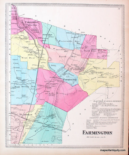 Antique-Hand-Colored-Map-Plan-of-the-town-of-Farmington--(CT)-United-States-Northeast-1869-Baker-&-Tilden-Maps-Of-Antiquity