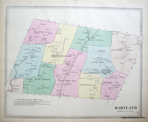 Antique-Hand-Colored-Map-Plan-of-the-town-of-Hartland-(CT)-United-States-Northeast-1869-Baker-&-Tilden-Maps-Of-Antiquity